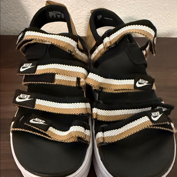 Nike Shoes - Nike Kids Black, Tan & White Striped Hook-and-Loop Sandals